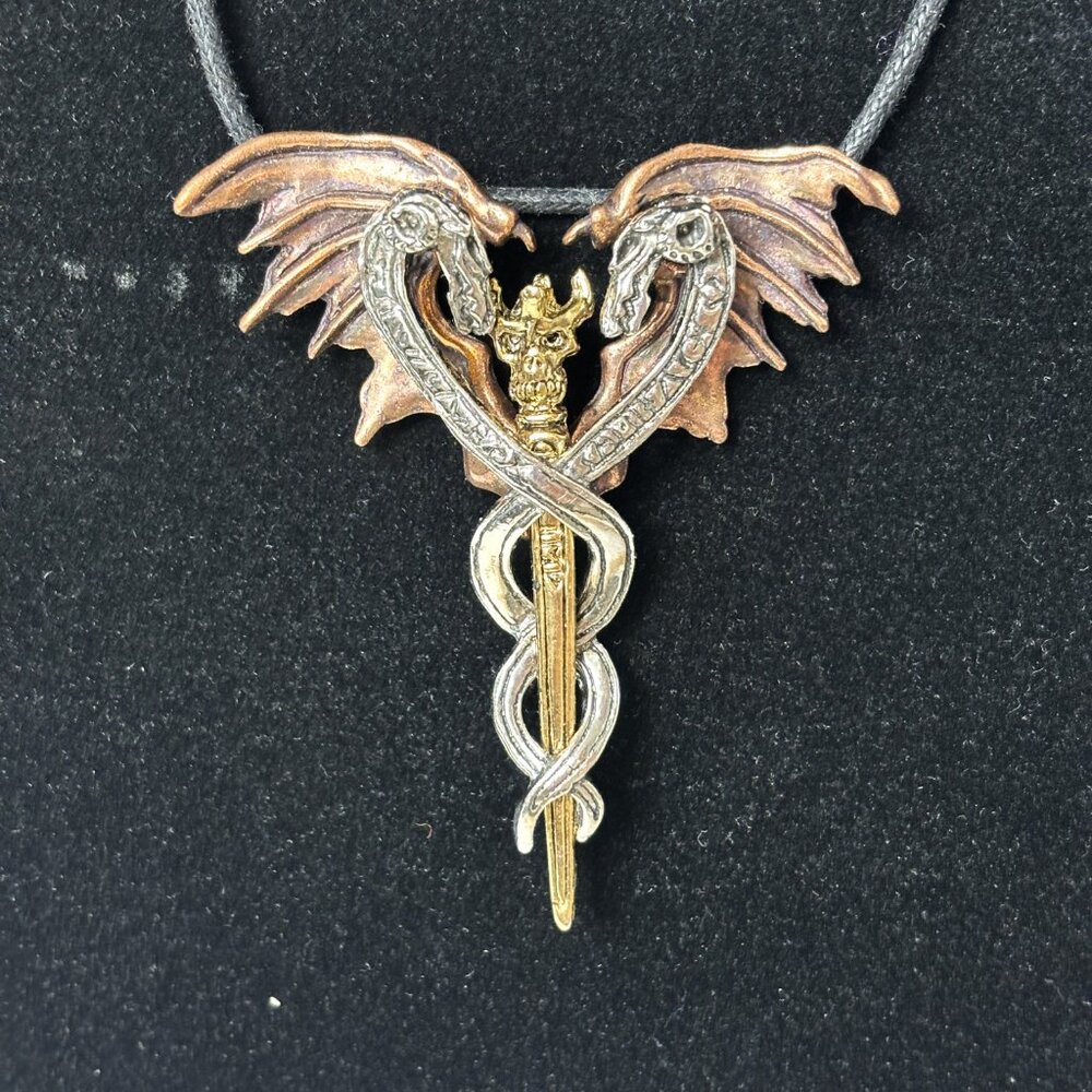 Fantasy Medusa Snake Dragon Skull Metal Sword Necklace NWOT NOS